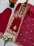 New Faux Georgette With Heavy Embroidery Sequence Work Top-Bottom And Dupatta Set