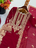 New Faux Georgette With Heavy Embroidery Sequence Work Top-Bottom And Dupatta Set