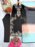New Designer Party Wear Look Pure Satin Rayon Over Size Long Kaftan & Bottom With Dupatta set