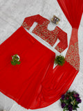 NEW SUPERHIT TRENDING READY TO WEAR SAREE WITH FULLY SEMI-BEADS EMBROIDERED STYLIST BLOUSE ON FAUX GEORGETTE FABRIC