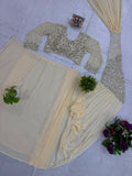 NEW SUPERHIT TRENDING READY TO WEAR SAREE WITH FULLY SEMI-BEADS EMBROIDERED STYLIST BLOUSE ON FAUX GEORGETTE FABRIC