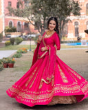 Chinon Fabric with thread with Sequence work Semi Stitched Lehenga Choli