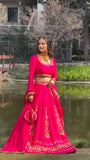 Chinon Fabric with thread with Sequence work Semi Stitched Lehenga Choli