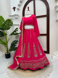 Chinon Fabric with thread with Sequence work Semi Stitched Lehenga Choli