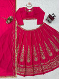 Chinon Fabric with thread with Sequence work Semi Stitched Lehenga Choli