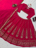 Chinon Fabric with thread with Sequence work Semi Stitched Lehenga Choli