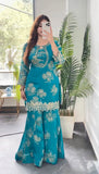 New Designer Party Wear Look Top-Plazzo and Dupatta With Heavy Embroidery Work