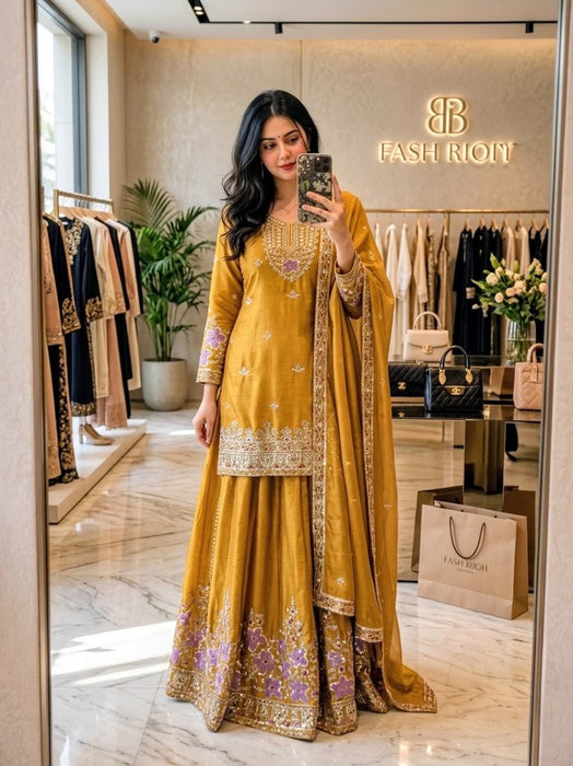 Pure Cinon Silk With Embroidery 5mm Sequence Work Salwar Kameez