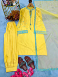 New Designer Party Wear Look Pure Natural Crep Sillk Top & Balloon Pants With Dupatta set