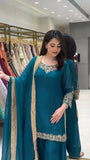 Blooming Faux with Embroidery sequence with Lace Border Salwar Kameez