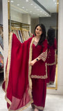 Blooming Faux with Embroidery sequence with Lace Border Salwar Kameez