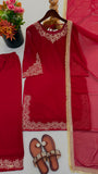 Blooming Faux with Embroidery sequence with Lace Border Salwar Kameez