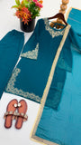 Blooming Faux with Embroidery sequence with Lace Border Salwar Kameez