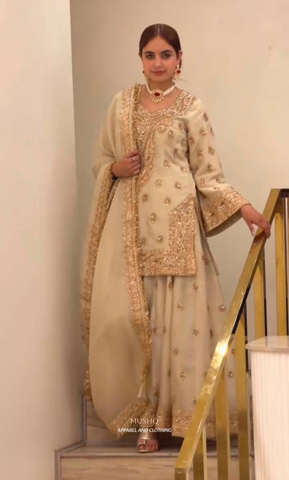 New Designer Party Wear Look Pure Chinon Silk Top Plazzo & Dupatta Set
