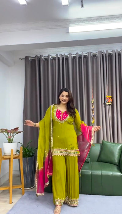 Fully Stitched & Ready to Wear Roman Glass With Real Mirror work Salwar Kameez