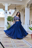 Pure Vichitra with Heavy embroidery Thread Work Beautiful Lehenga Choli
