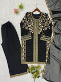 WEDDING SEASON WEAR BEAUTIFUL SEQUENCE EMBROIDERED WORKED TOP PLAZZO WITH DUPATTA