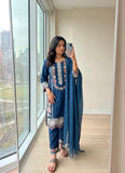 New Designer Party Wear Look Pure Satin Rayon Top & Bottom With Dupatta set