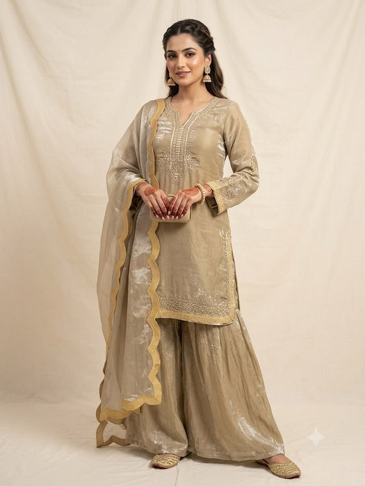 WEDDING SEASON WEAR BEAUTIFUL SEQUENCE EMBROIDERED WORKED TOP PLAZZO WITH DUPATTA