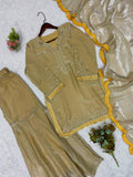 WEDDING SEASON WEAR BEAUTIFUL SEQUENCE EMBROIDERED WORKED TOP PLAZZO WITH DUPATTA