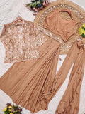 Chinnon Silk with Multi-Thread Embroidery Sequence Work Beautiful Saree