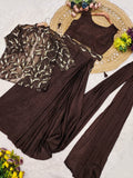Chinnon Silk with Multi-Thread Embroidery Sequence Work Beautiful Saree