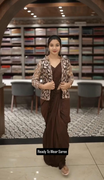 Chinnon Silk with Multi-Thread Embroidery Sequence Work Beautiful Saree