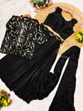 Chinnon Silk with Multi-Thread Embroidery Sequence Work Beautiful Saree