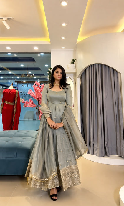 Fully Stitched & Ready to Wear Crunchy Silk With Embroidered Sequence work Salwar Kameez
