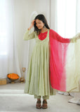 Beautiful Designer  Roman Silk Anarkali Suit With Embroidered Sequence With Real Mirror Work