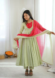 Beautiful Designer  Roman Silk Anarkali Suit With Embroidered Sequence With Real Mirror Work
