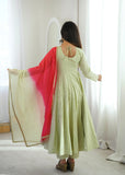 Beautiful Designer  Roman Silk Anarkali Suit With Embroidered Sequence With Real Mirror Work