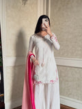 New Designer Party Wear Look Pure Natural Crep Silk Top & Plazzo With Dupatta set
