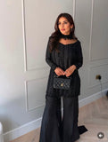 NEW  3 PIECES KURTI PLAZZO & DUPATTA WITH ORIGINAL BEADS CUT DANA WORK