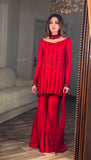NEW  3 PIECES KURTI PLAZZO & DUPATTA WITH ORIGINAL BEADS CUT DANA WORK