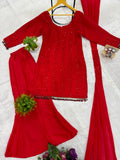 NEW  3 PIECES KURTI PLAZZO & DUPATTA WITH ORIGINAL BEADS CUT DANA WORK