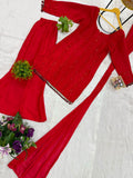 NEW  3 PIECES KURTI PLAZZO & DUPATTA WITH ORIGINAL BEADS CUT DANA WORK