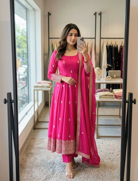 Pure Cinon Silk With Embroidery 5mm Sequences Work Beautiful Anarkali Salwar Kameez