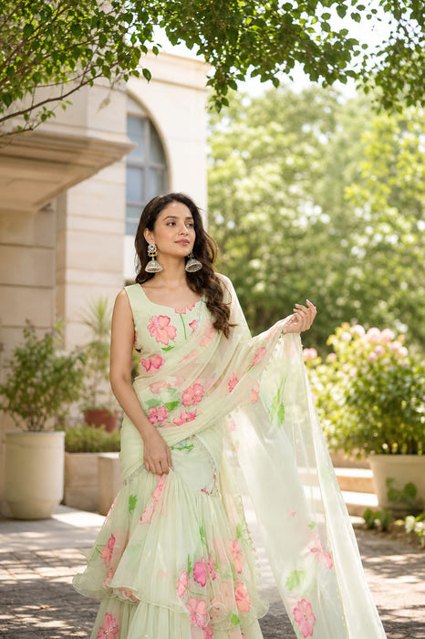 Soft Georgette with Digital Print Beautiful Lehenga Saree Style