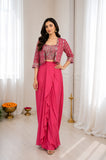 Hevay Chinon Silk with Embroidery multi Thread Cording Sequence Work Lehenga Blouse Koti Set