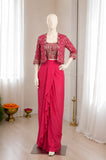 Hevay Chinon Silk with Embroidery multi Thread Cording Sequence Work Lehenga Blouse Koti Set