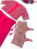 Hevay Chinon Silk with Embroidery multi Thread Cording Sequence Work Lehenga Blouse Koti Set