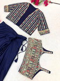 Hevay Chinon Silk with Embroidery multi Thread Cording Sequence Work Lehenga Blouse Koti Set