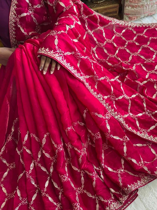 Fendy Silk with Intricate Thread With Sequence Work Beautiful Saree