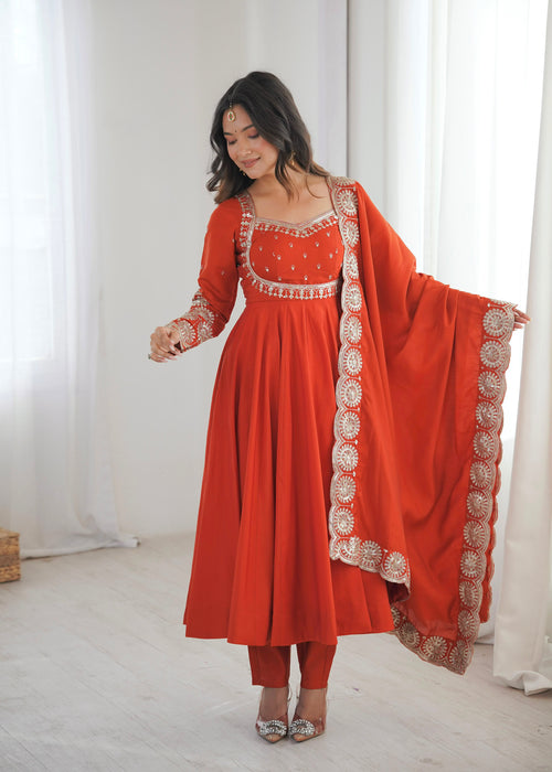 Elegant Embroidered Sequence Designer Anarkali Three Piece Set