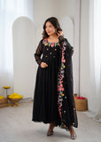 New Designer Faux Georgette With Embroidery Work Gown And Dupatta Set