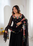 New Designer Faux Georgette With Embroidery Work Gown And Dupatta Set