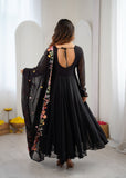 New Designer Faux Georgette With Embroidery Work Gown And Dupatta Set