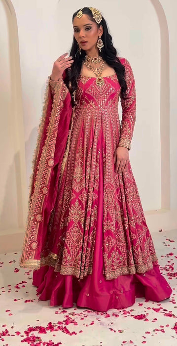 Simmer Silk with Heavy Embroidery Sequence Work With Sleeves Beautiful Top Lehenga Dupatta Set