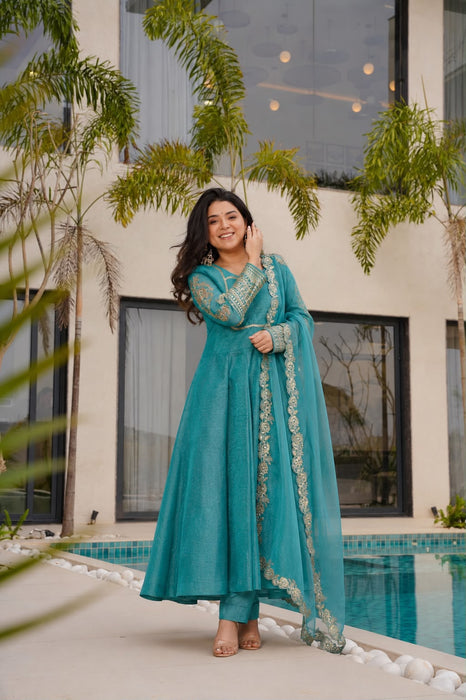 NEW FANCY EMBROIDERY SEQUENCE WITH CODING WORK ANARKALI GOWN-PENT WITH DUPATTA